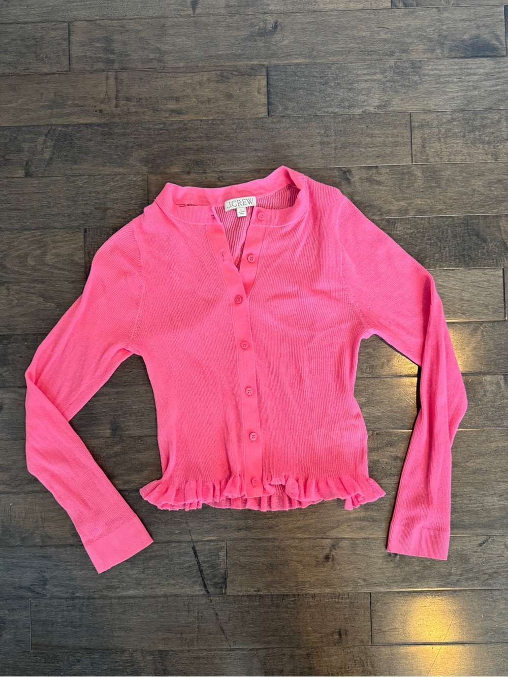 J. Crew Bright Pink Ruffle-Hem Lightweight Summer Cardigan